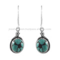 Turquoise tibétaine et pierres précieuses 925 en argent sterling Simple Designer Boucles d&#39;oreilles All Time Wear